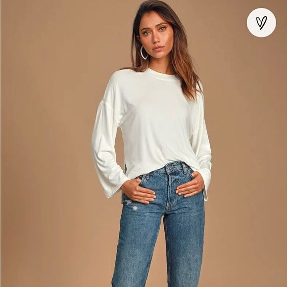 Lulus mercurio white long sleeve ribbed top - Picture 1 of 5